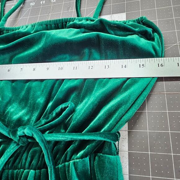 Vintage JCPenny Velvet Dress Size Small 80s Green w/Jacket Lace Glam Rock Party - Picture 9 of 11